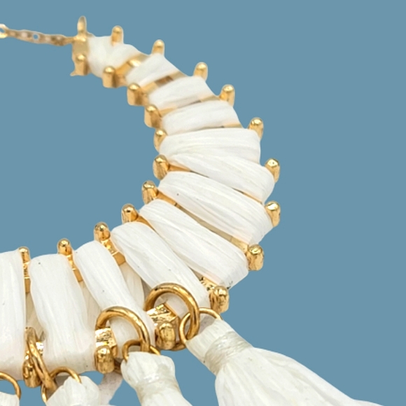 Half Moon Circle Fan Tassel Fringe Opera Lengt Gold tone Textured Chain Necklace - Picture 4 of 9
